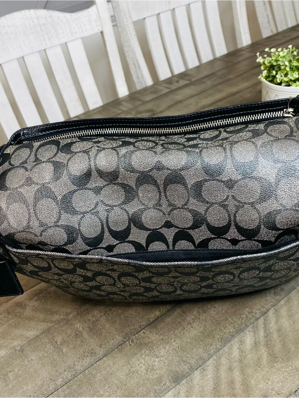 Coach Signature Coated Canvas Baby Diaper Messenger Bag Black Gray F18373